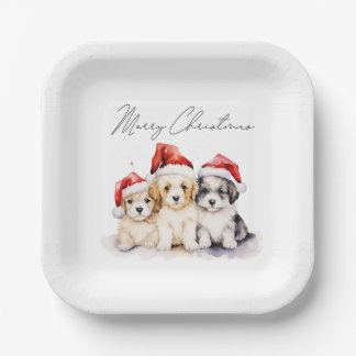Plato De Papel Cachorros de Navidades superadorables
