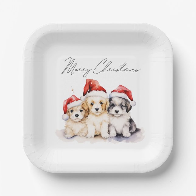 Plato De Papel Cachorros de Navidades superadorables (Anverso)
