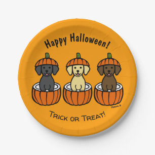 Plato De Papel Cachorros y calabazas de Halloween