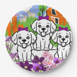 Plato De Papel Cachorros Y Flores
