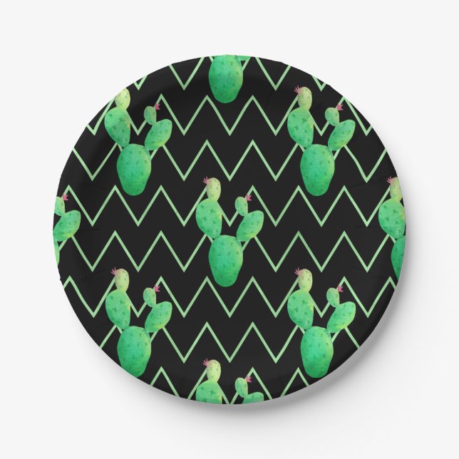 Plato De Papel Cactus acuarela (Anverso)