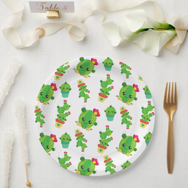 Plato De Papel Cactus, Cactus Verde, Patrón Cactus (Boda)