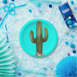 Plato De Papel Cactus Cian vívido