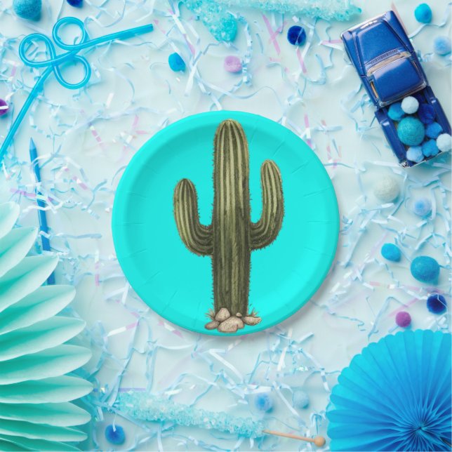 Plato De Papel Cactus Cian vívido (Fiesta)