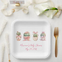 Plato De Papel Cactus Cinta Rosa Bebé Chica Ducha
