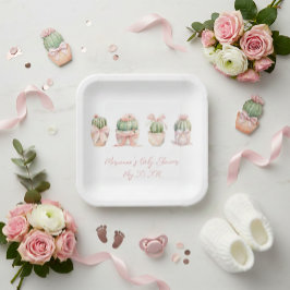 Plato De Papel Cactus Cinta Rosa Bebé Chica Ducha