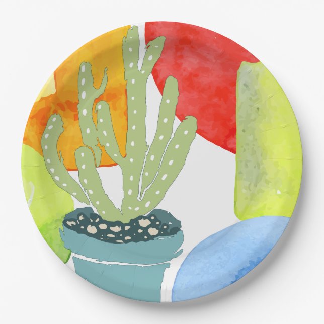 Plato De Papel Cactus coloridas (Anverso)