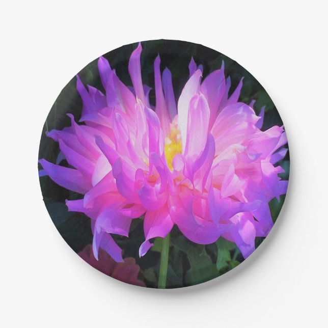 Plato De Papel Cactus Dahlia rosa y morado asombroso (Anverso)