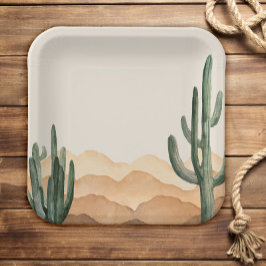 Plato De Papel Cactus del desierto del Boho Cowboy o Cowgirl del 