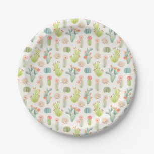 Plato De Papel Cactus en colores pastel suave y modelo suculento