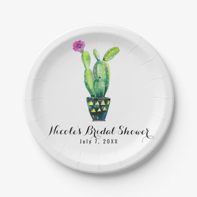 Plato De Papel Cactus Floral Rustic Southwestern Bridal Shower (Anverso)