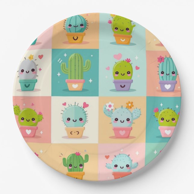 Plato De Papel Cactus Kawaii Baby Shower (Anverso)