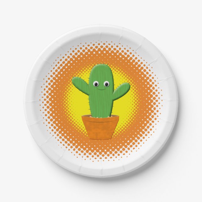 Plato De Papel Cactus Personalizado Cute (Anverso)