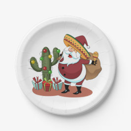 Plato De Papel Cactus personalizado y Santa Claus con sombrero