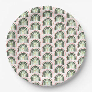 Plato De Papel Cactus Rainbow Naranja Green White Modern Fun