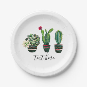 Plato De Papel cactus, suculento, acuarela, fiesta, mexicano,
