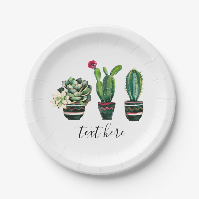 Plato De Papel cactus, suculento, acuarela, fiesta, mexicano, (Anverso)