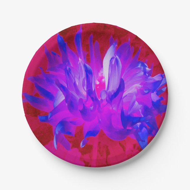 Plato De Papel Cactus Violeta Azul y Rosa Caliente Dahlia (Anverso)