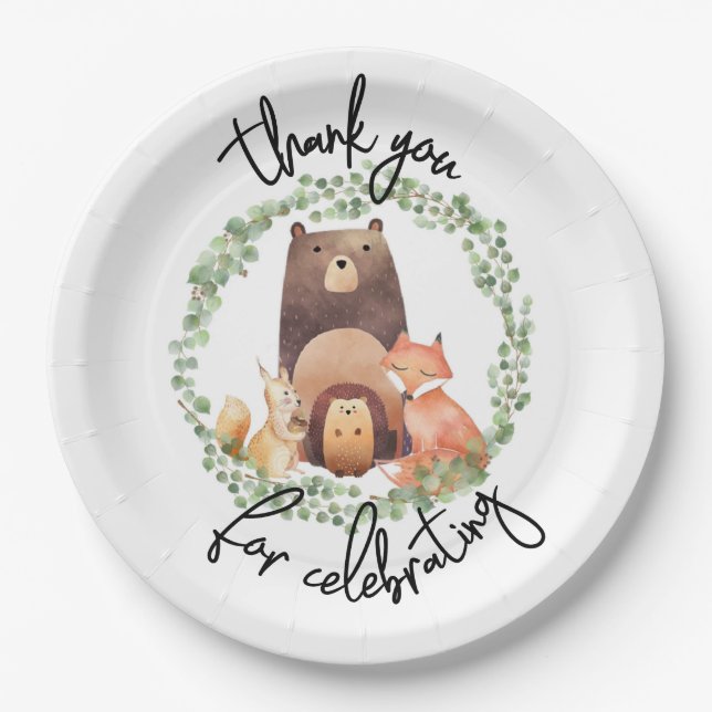 Plato De Papel CADA Baby Shower de bosque|Acuarela|bosque (Anverso)