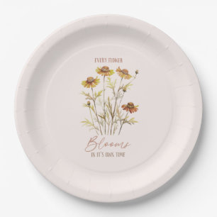 Plato De Papel Cada flor florece en su propio tiempo -floral rúst