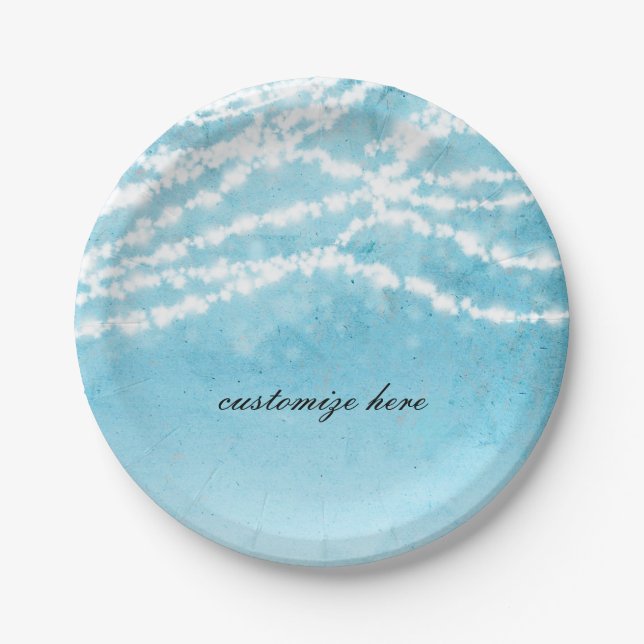 Plato De Papel Cadena celeste azul ilumina la fiesta de la boda r (Anverso)