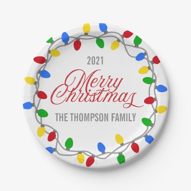 Plato De Papel Cadena de luces de navidades | Personalizado de cí (Anverso)