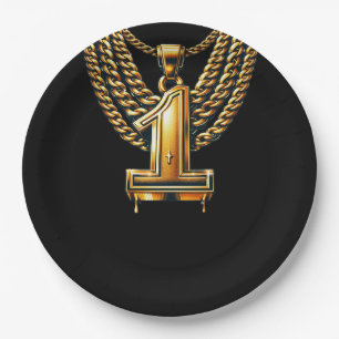 Plato De Papel Cadena de Oro 1 Gota #1 Fiesta de Cumpleaños 1er