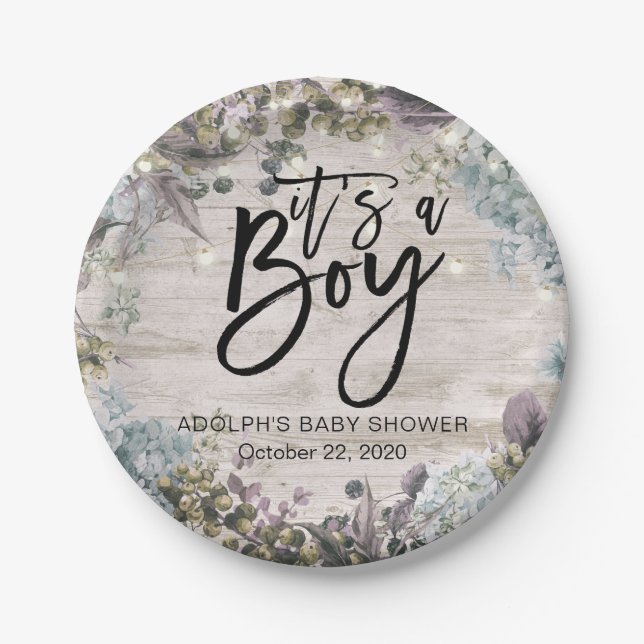 Plato De Papel Cadena floral de Moda Baby Shower enciende madera  (Anverso)