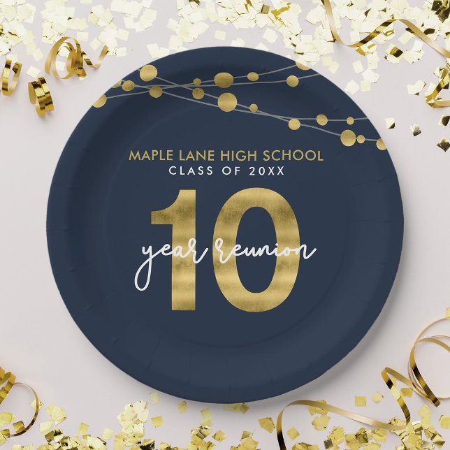 Plato De Papel Cadenas azules de luces Reunión de clase de 10 año (Subido por el creador)