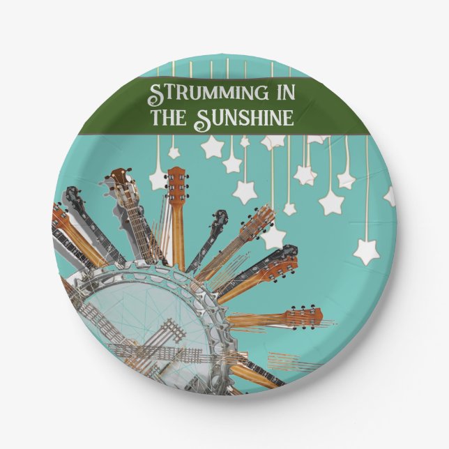 PLATO DE PAPEL CADENAS DE GUITARRA AL SOL (Anverso)