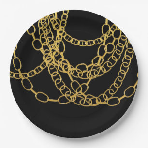 Plato De Papel Cadenas de Oro Baile Hip Hop Negro Fiesta de Cumpl