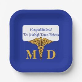 Plato De Papel Caduceus Blue & Gold Medical School Graduation