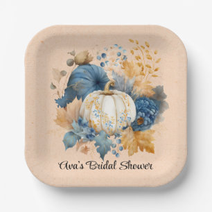 Plato De Papel Cae azul y Naranja Calabaza Peony Boda