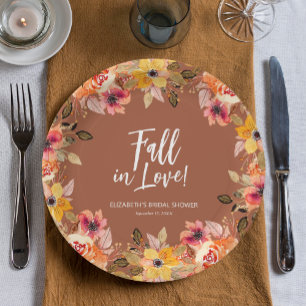 Plato De Papel Cae en Amor Floral Torta Nupcial Terracotta