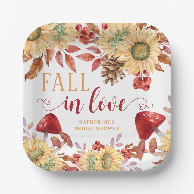 Plato De Papel Cae Enamorada Floral Rustica Ducha Bridal Otoño (Anverso)