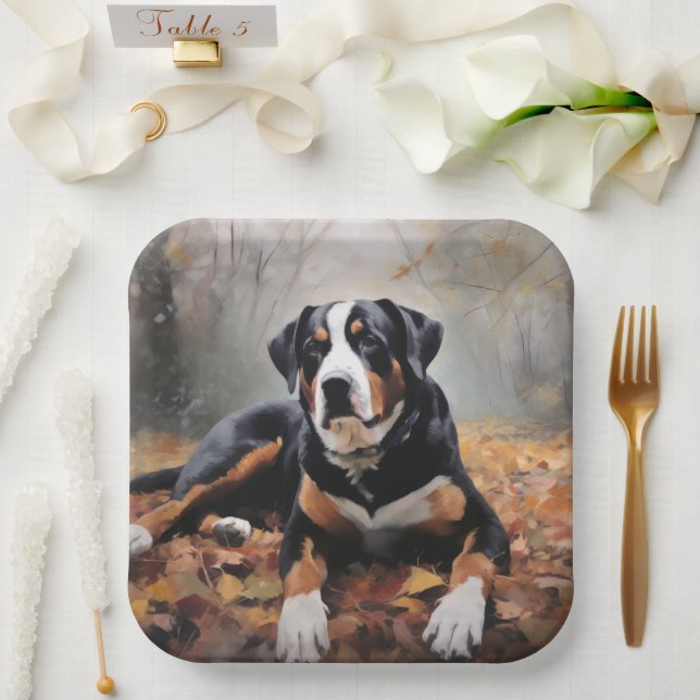 Plato De Papel Cae la montaña suiza en otoño (Boda)