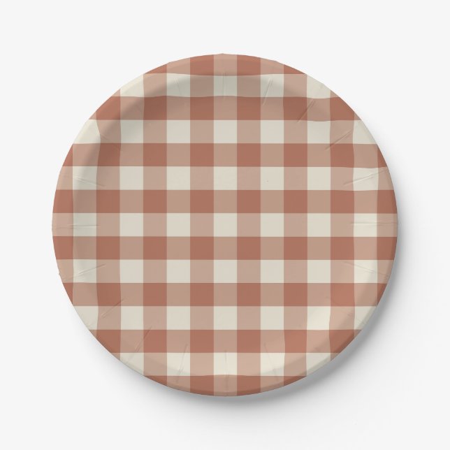 Plato De Papel Caer Amaro en Panna Cotta Gingham - estampado de c (Anverso)
