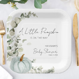 Plato De Papel Caer en Baby Shower un poco azul calabaza