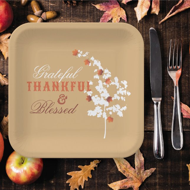 Plato De Papel Caer en el otoño deja feliz acción de gracias (Falling Autumn Maple Leaves Happy Thanksgiving Paper Plates @ fat_fa_tin)