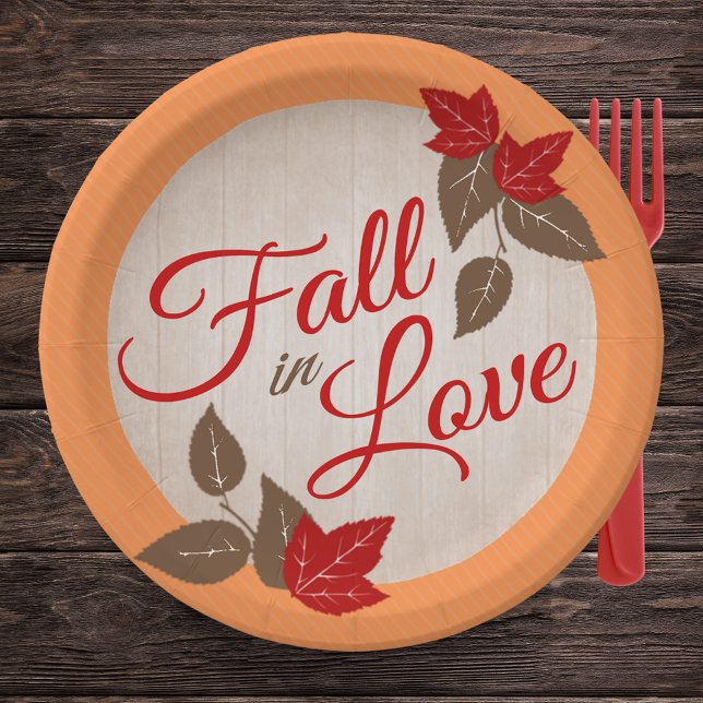Plato De Papel Caer enamorada (Fall in Love Paper Plates for Fall Bridal Shower or Fall Wedding)