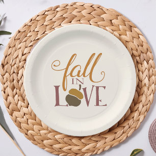 Plato De Papel Caer enamorada Acorn otoñal fuera de blanco