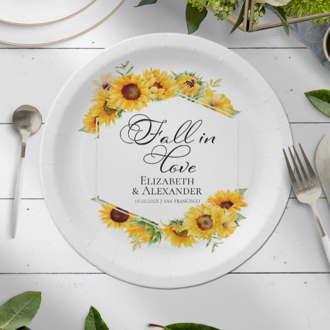 Plato De Papel Caer enamorada | Boda de otoño floral de girasol (Subido por el creador)