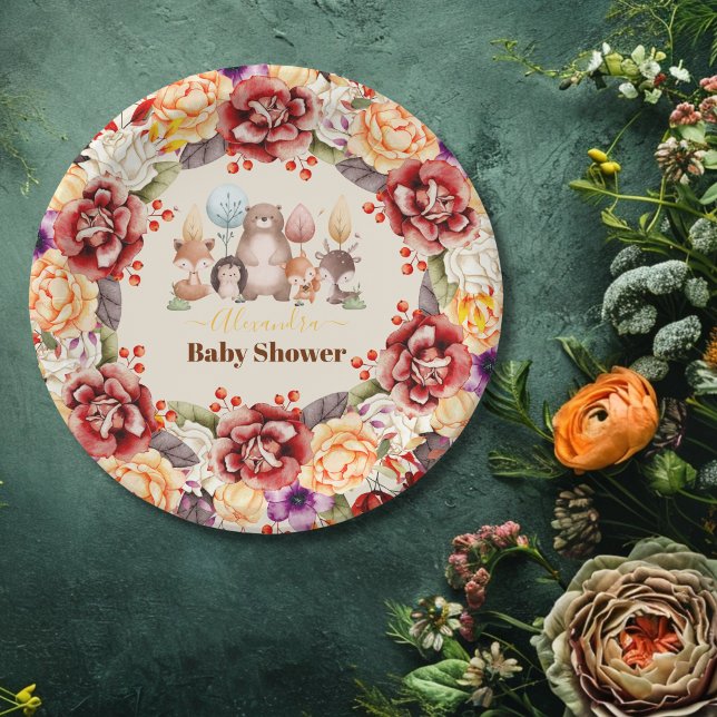 Plato De Papel Caer enamorada del bebé Woodland Baby Shower (Subido por el creador)