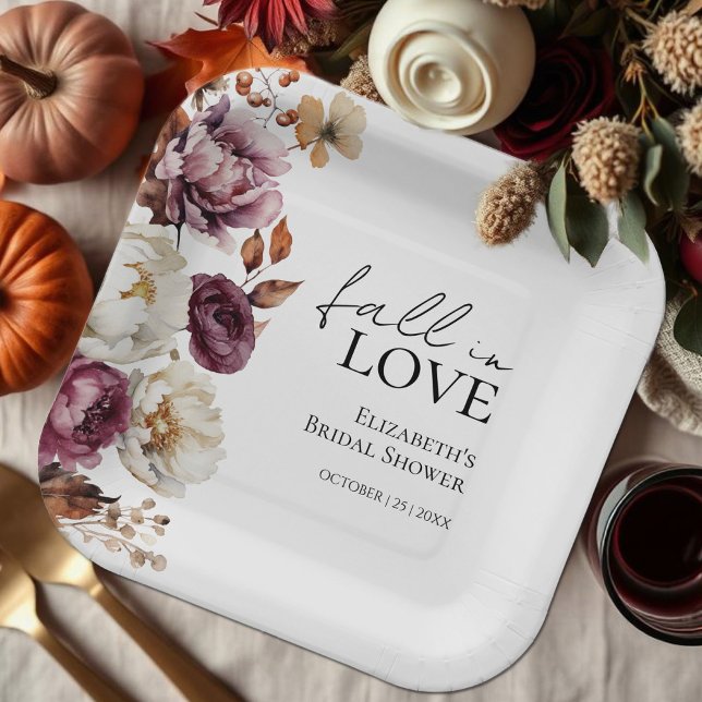 Plato De Papel Caer Enamorada Ducha Bridal De Borgoña Otoño (Subido por el creador)