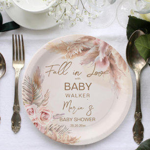 Plato De Papel Caer enamorada pampas hierba boho bebé ducha