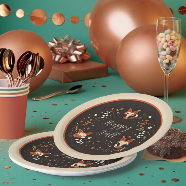 Plato De Papel Caer Foxes con placas de papel de personalizable (Multi)