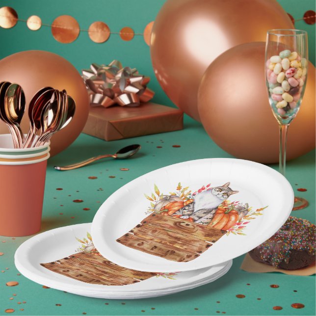 Plato De Papel Caer gato y calabazas en la caja (Multi)