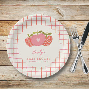 Plato De Papel Caer Tema Apple Whimsical Baby Shower Pink Red