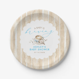Plato De Papel Café Baby Blue Bow está preparando al bebé para la