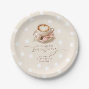 Plato De Papel Café Baby con Lazo Rosa Está en Camino Chica Baby 